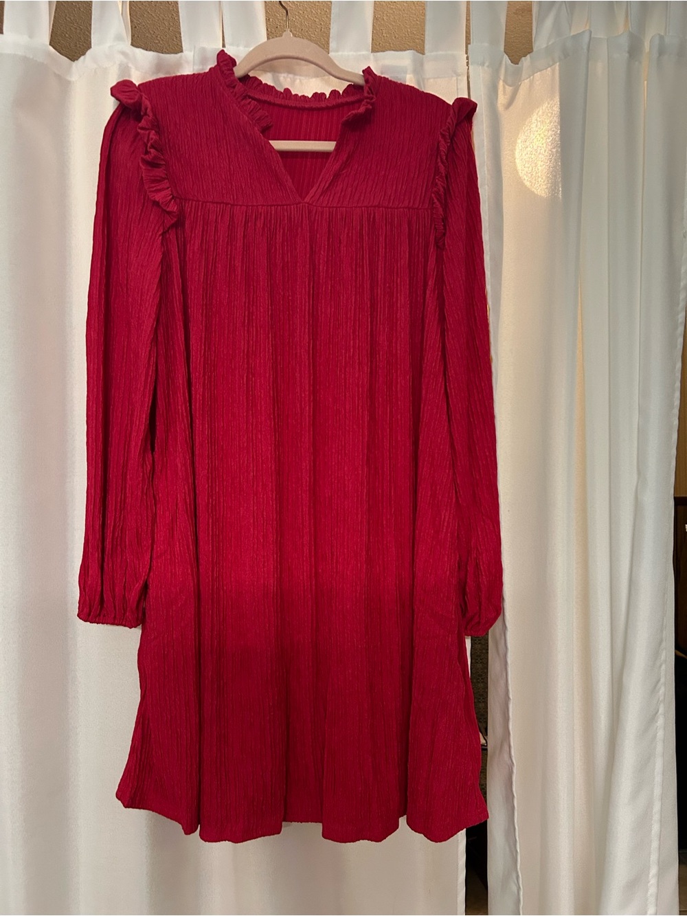 Women’s Red Ruffle Long-Sleeve Dress